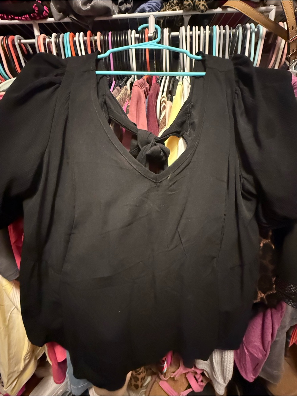 torrid Black Puff-Sleeve V-Neck Tie-Back Blouse